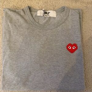 Comme des Garçons PLAY Grey Short Sleeve Tee with Red Heart Patch